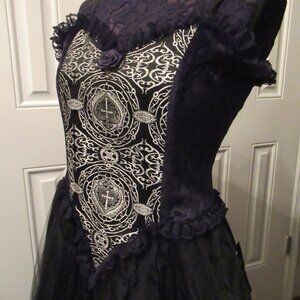 NWT Eternal Pewter Brocade Black Velvet Maxi Goth Gown Sacred Heart Party Dress